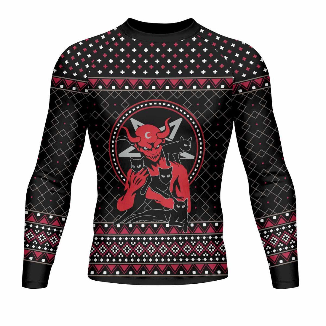 Satan's Cats Men's Rash Guard Long Sleeve - front and back view