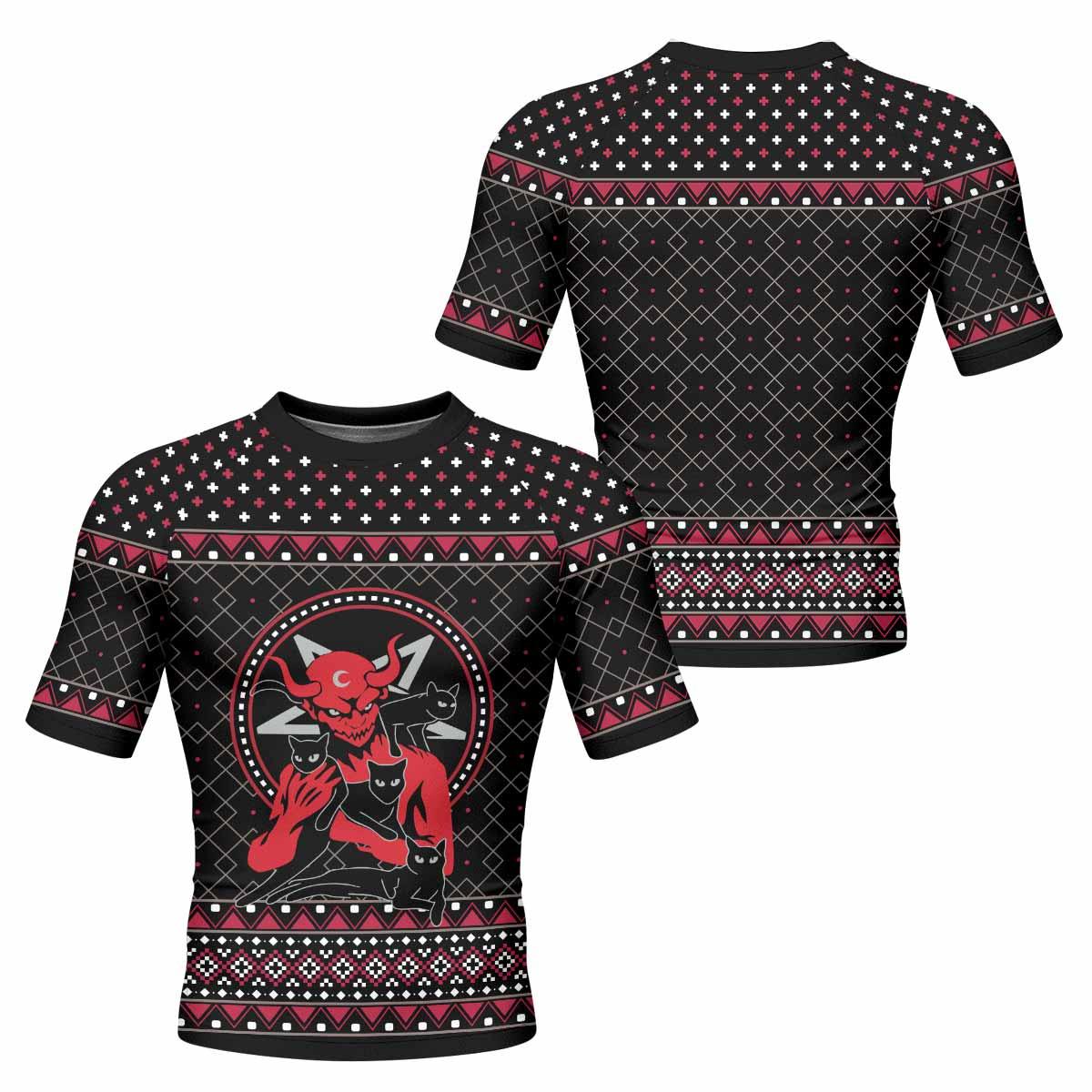 Satan's Cats Men's Rash Guard Short Sleeve - front and back view