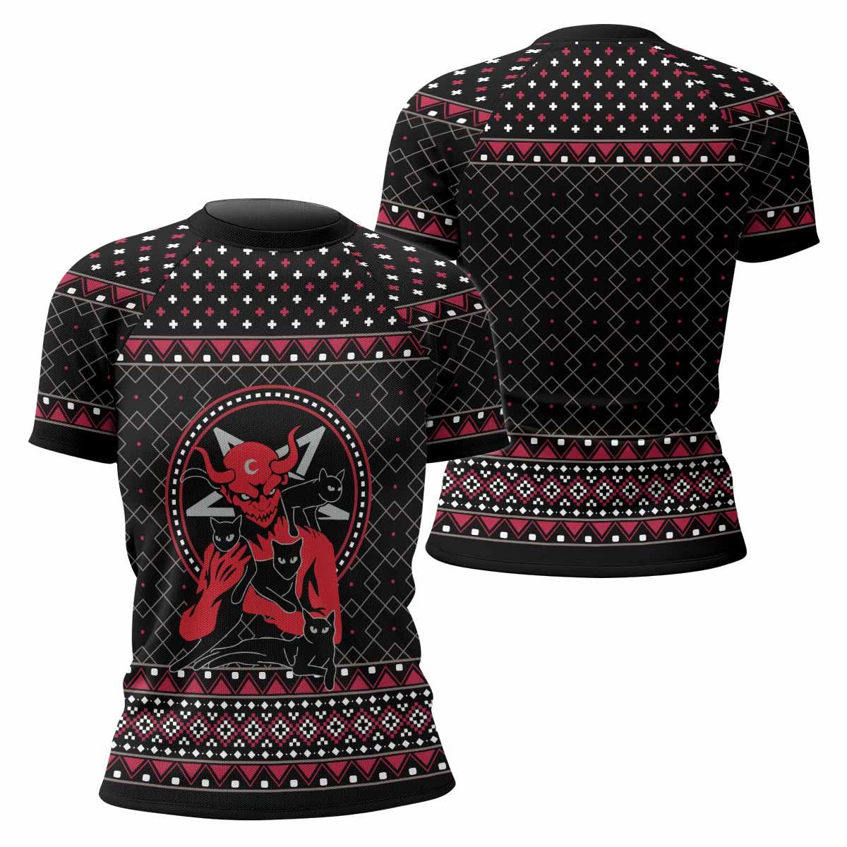 Satan's Cats Women's Rash Guard Short Sleeve - front and back view