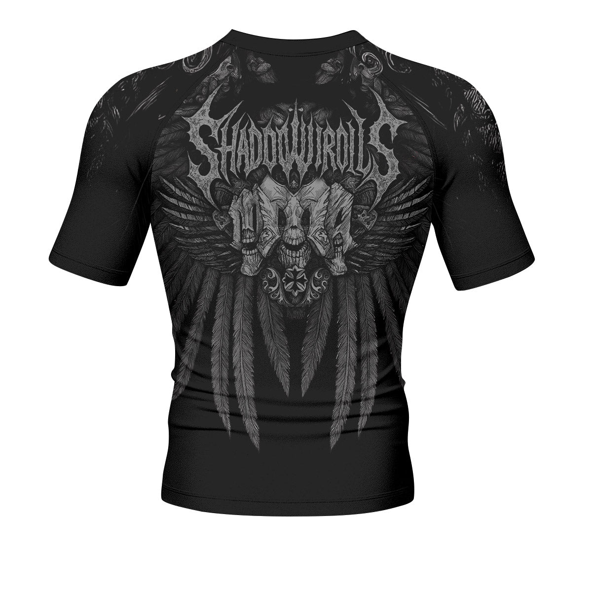 Savage Winged Skull Men’s Short Sleeve Rash Guard - back view mockup