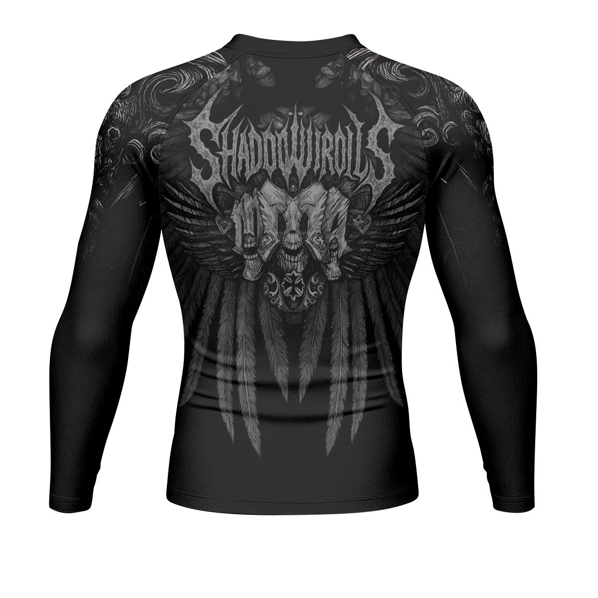 Savage Winged Skull Men’s Long Sleeve Rash Guard - back view mockup