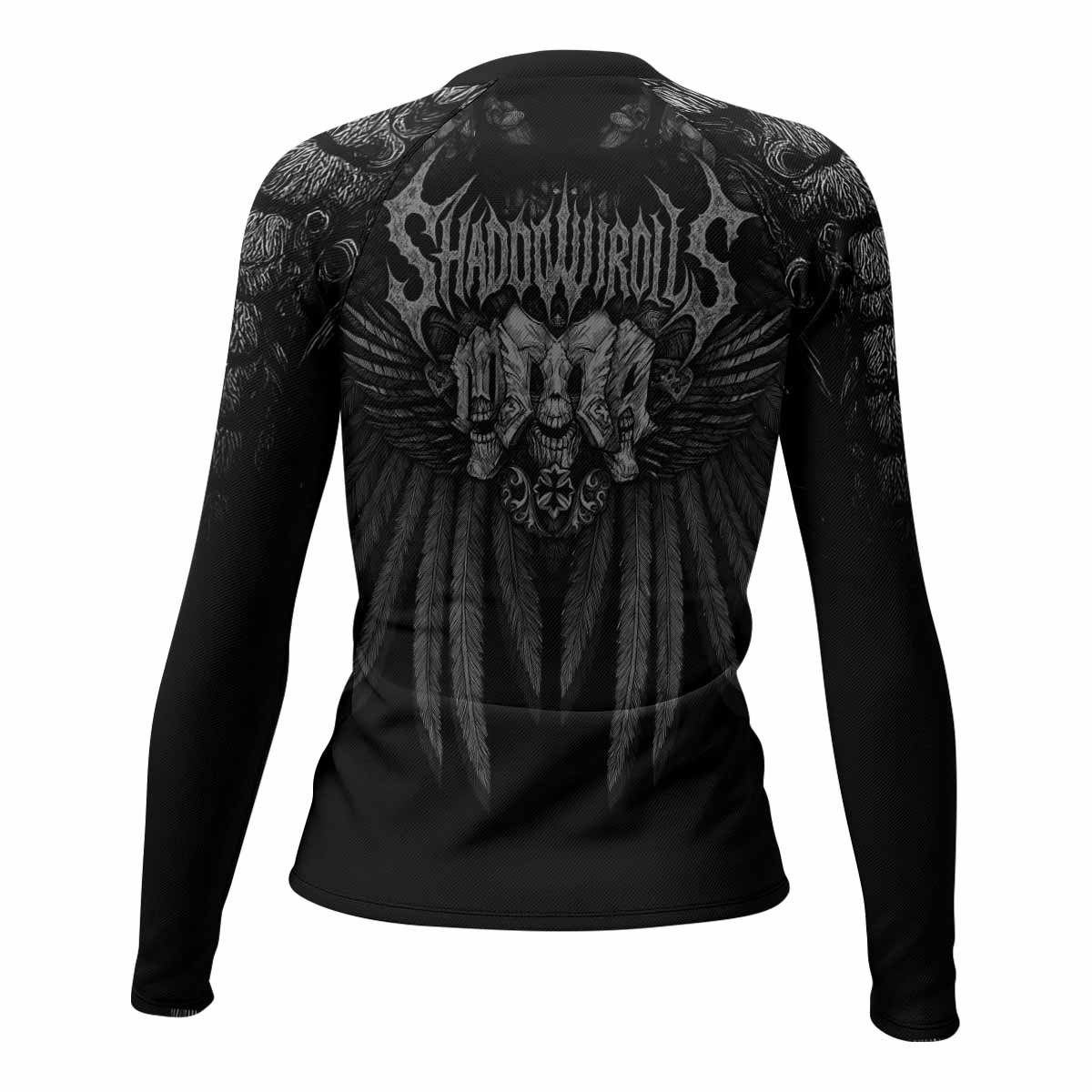 Savage Winged Skull Women’s Long Sleeve Rash Guard - back view mockup