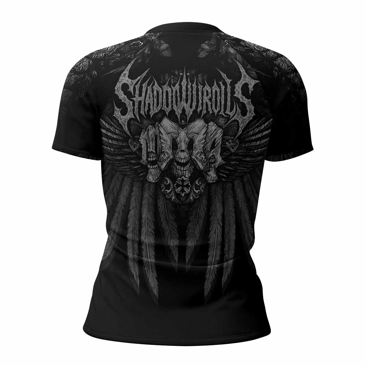 Savage Winged Skull Women’s Short Sleeve Rash Guard - back view mockup