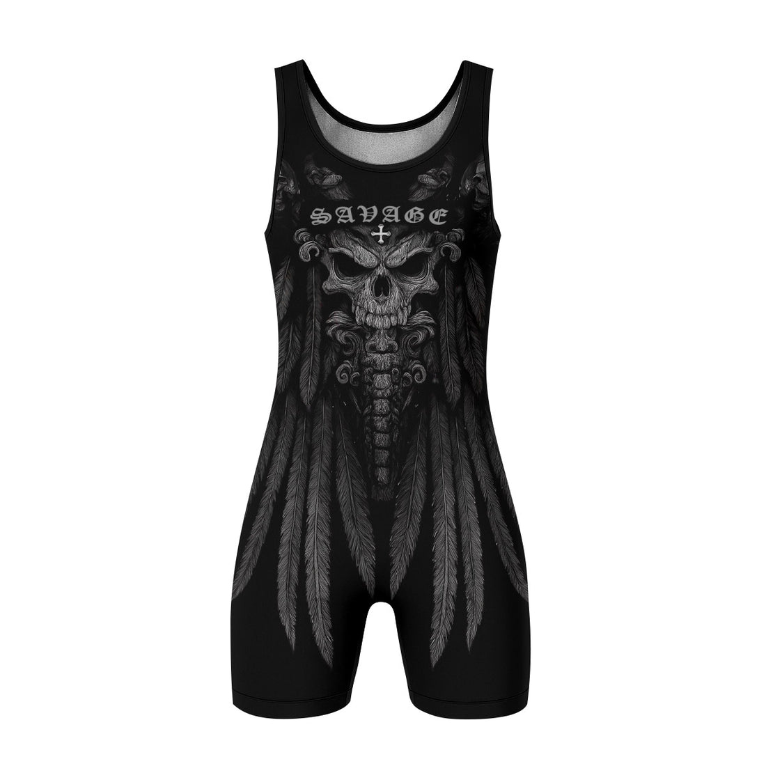 Savage Winged Skull Wrestling Singlet - front and back view