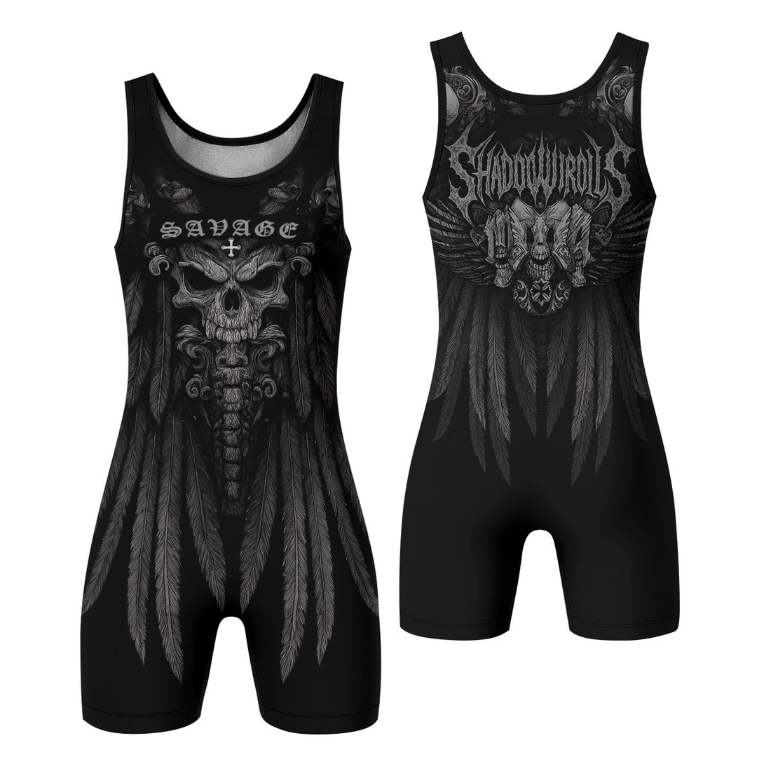 Savage Winged Skull Wrestling Singlet - front and back view