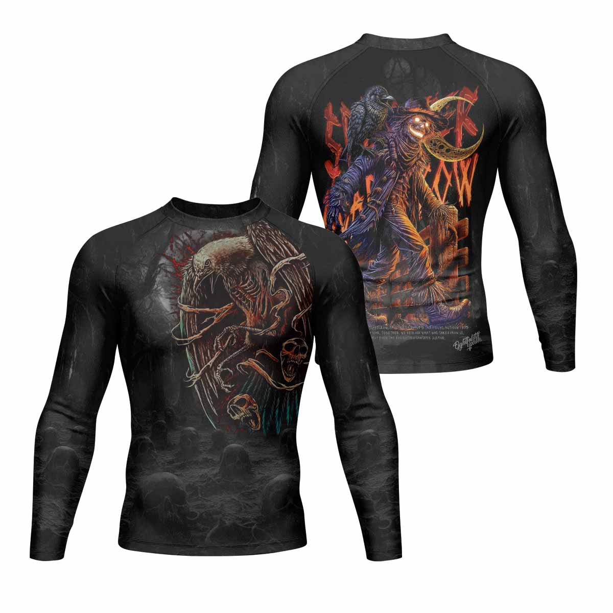 Scarecrow Prophecy Long Sleeve Rash Guard – front and back view