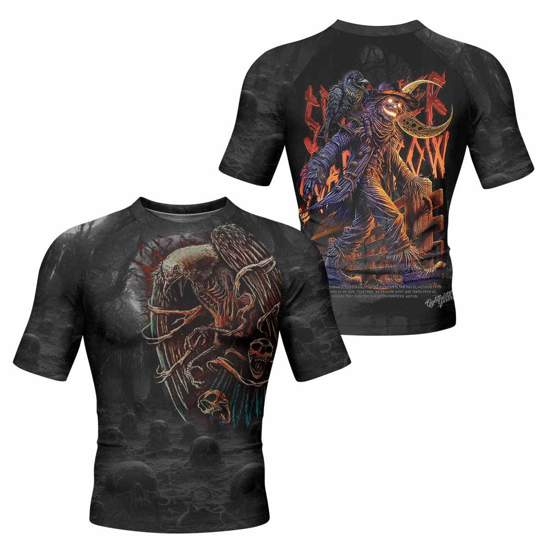 Scarecrow Prophecy Short Sleeve Rash Guard – front and back view