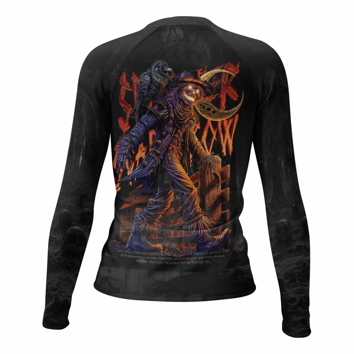 Scarecrow Prophecy Women’s Long Sleeve Rash Guard - back view mockup