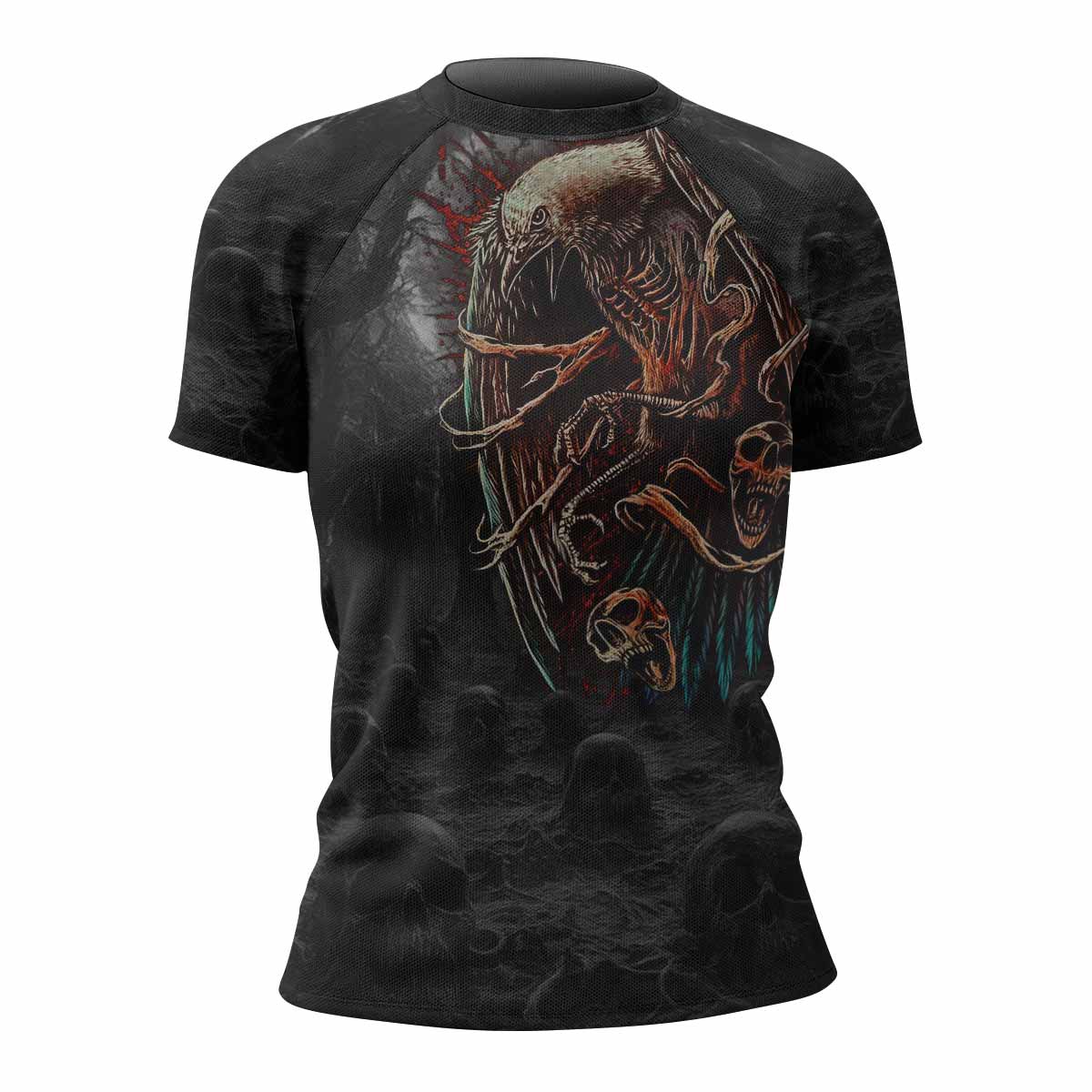 Scarecrow Prophecy Women’s Short Sleeve Rash Guard - front view mockup