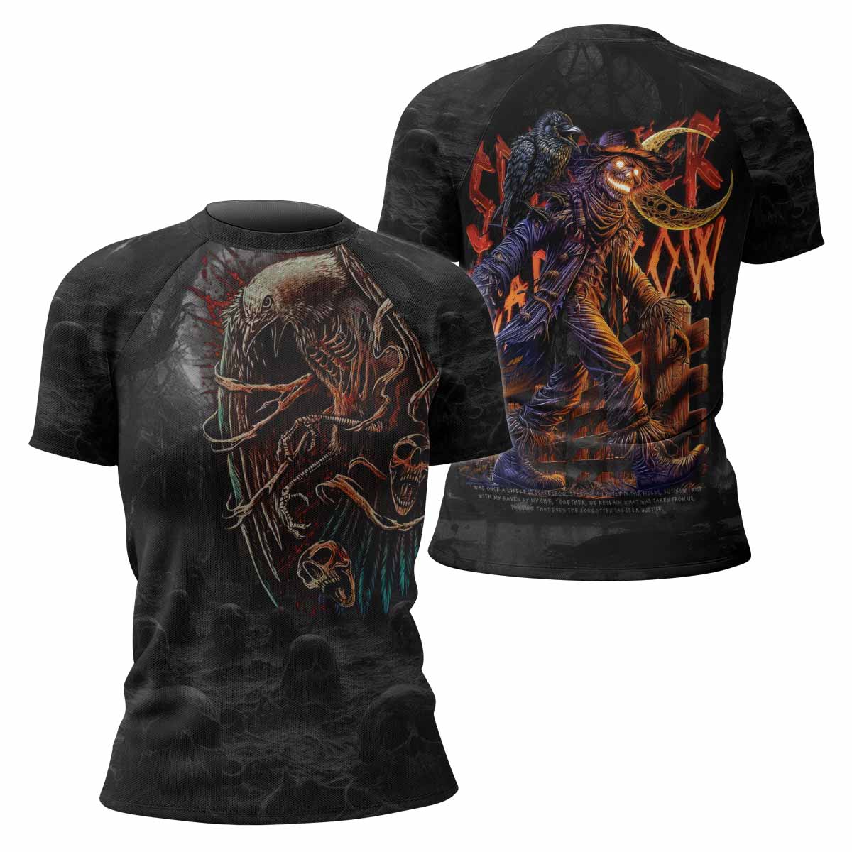 Scarecrow Prophecy Women’s Short Sleeve Rash Guard - front and back view