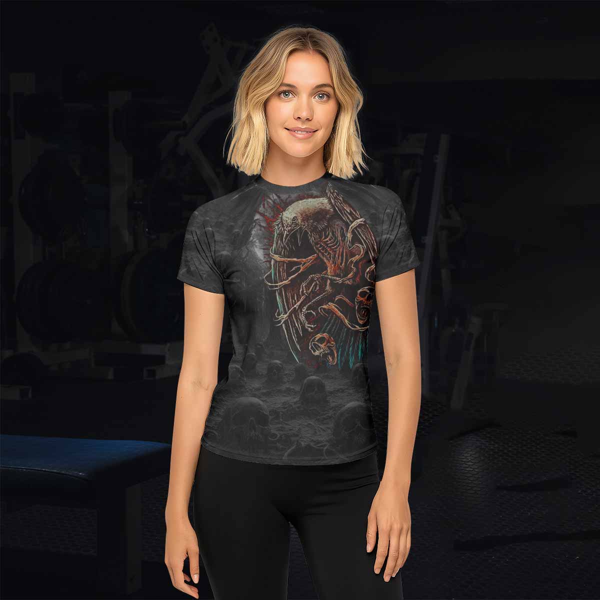 Scarecrow Prophecy Women’s Short Sleeve Rash Guard - lifestyle view