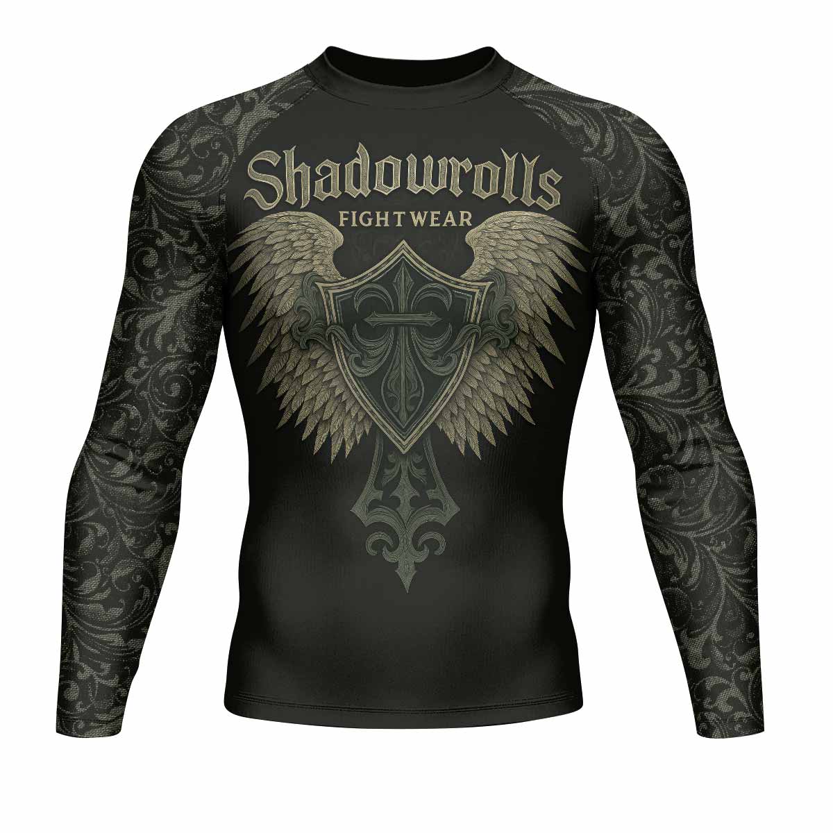 Shadow Guardian Men's Rash Guard Long Sleeve - front view mockup 