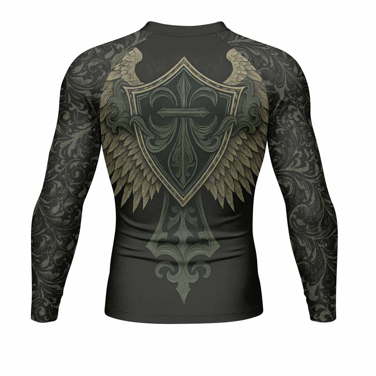 Shadow Guardian Men's Rash Guard Long Sleeve - back view mockup 