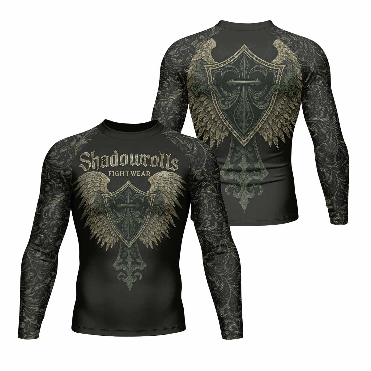Shadow Guardian Men's Rash Guard Long Sleeve - front and back view