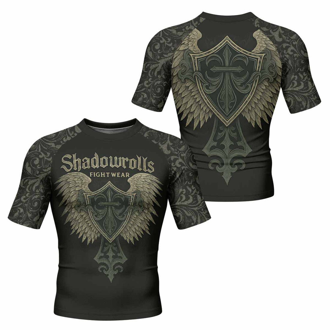 Shadow Guardian Men's Rash Guard Short Sleeve - front and back view
