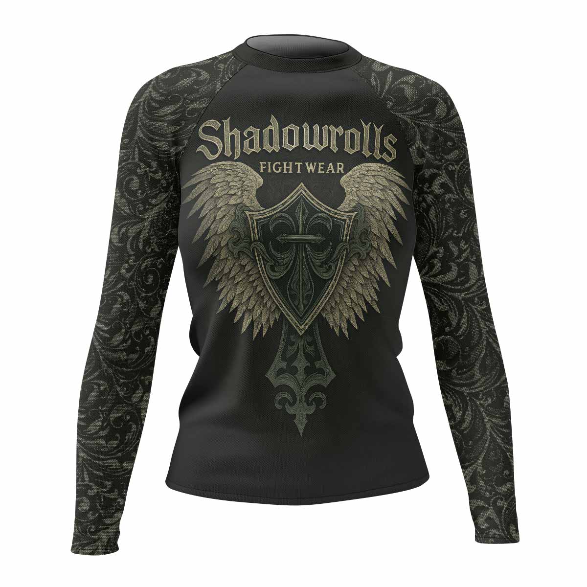 Shadow Guardian Women's Rash Guard Long Sleeve - front view mockup 