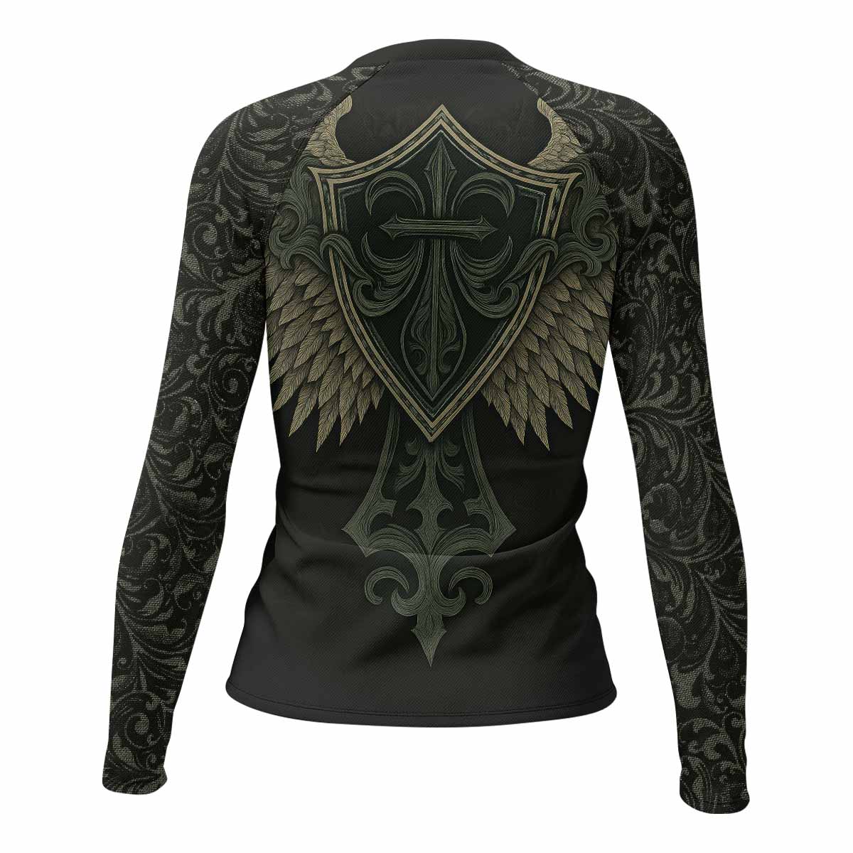 Shadow Guardian Women's Rash Guard Long Sleeve - back view mockup 