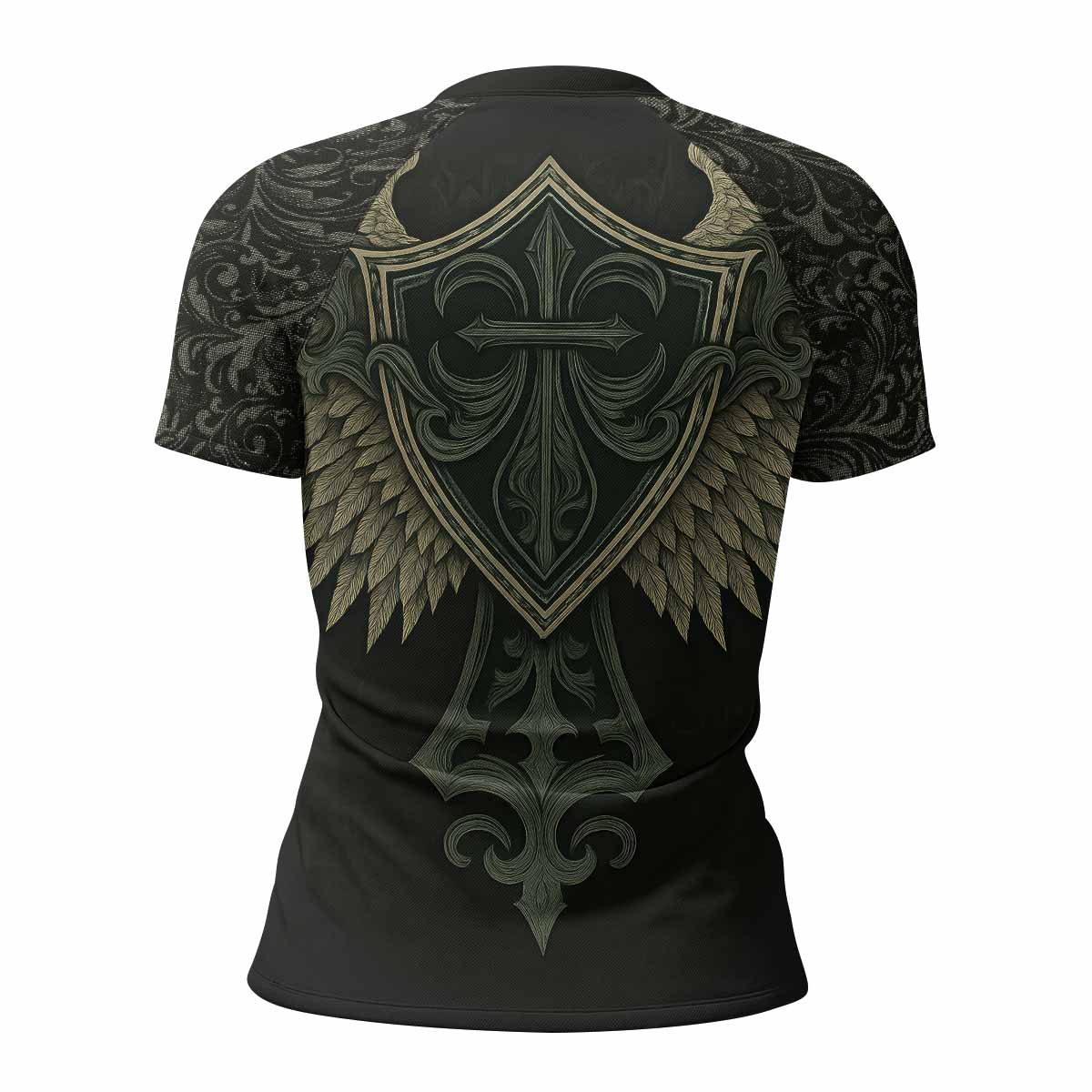 Shadow Guardian Women's Rash Guard Short Sleeve - back view mockup 