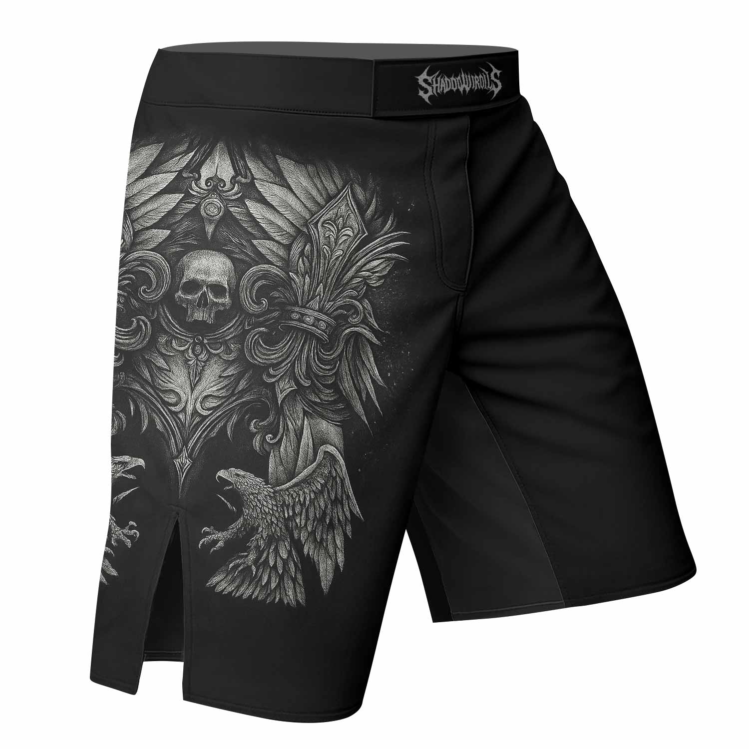Shadow Silence Fight Shorts – right side mockup