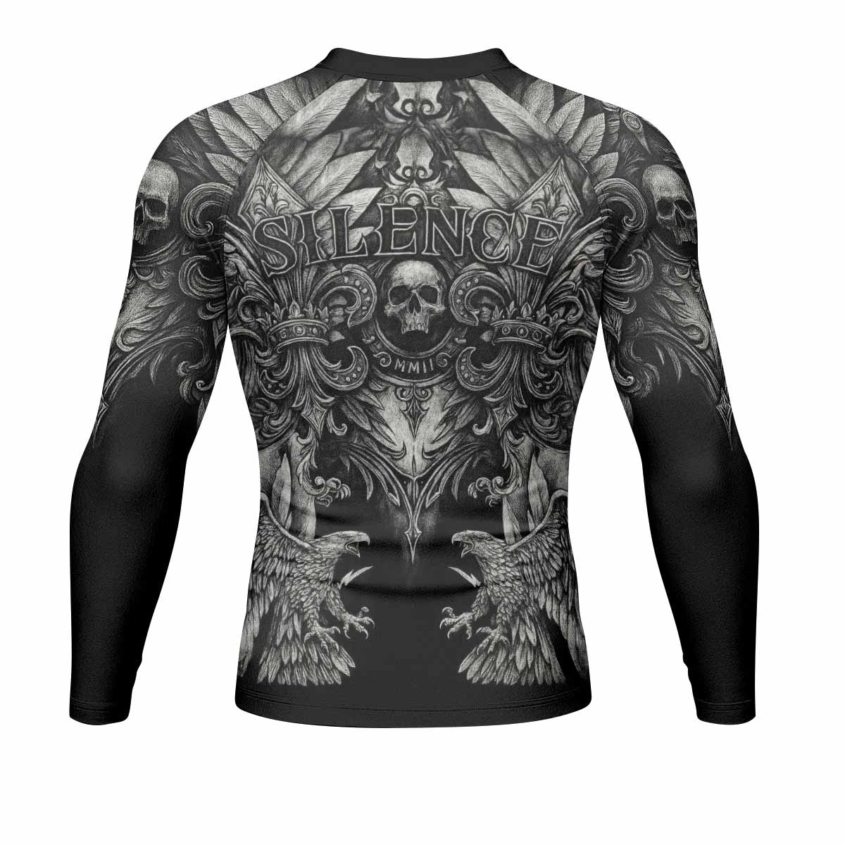 Shadow Silence Men's Rash Guard Long Sleeve – back view mockup 