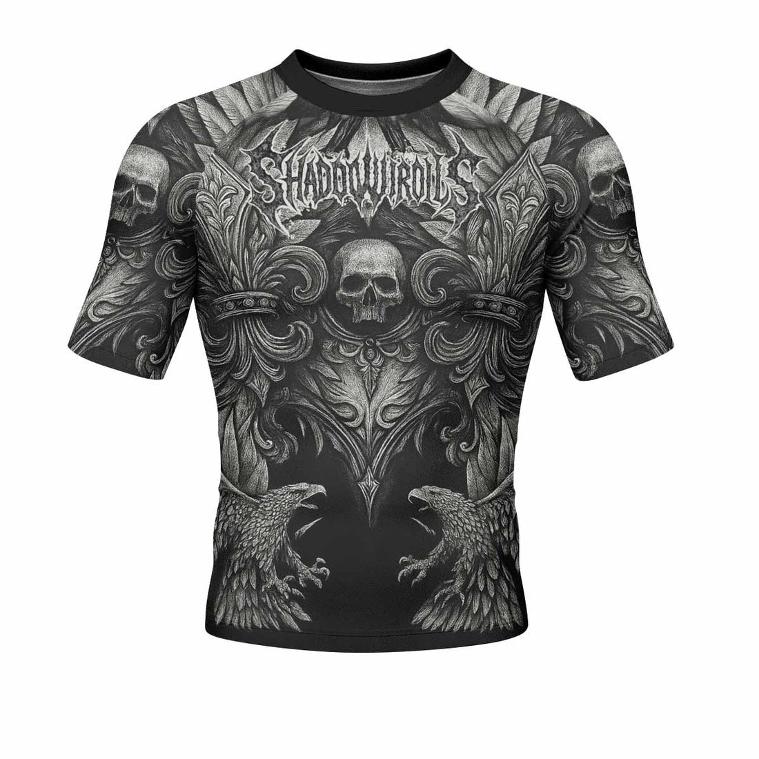 Shadow Silence Men's Rash Guard Short Sleeve – front and back view