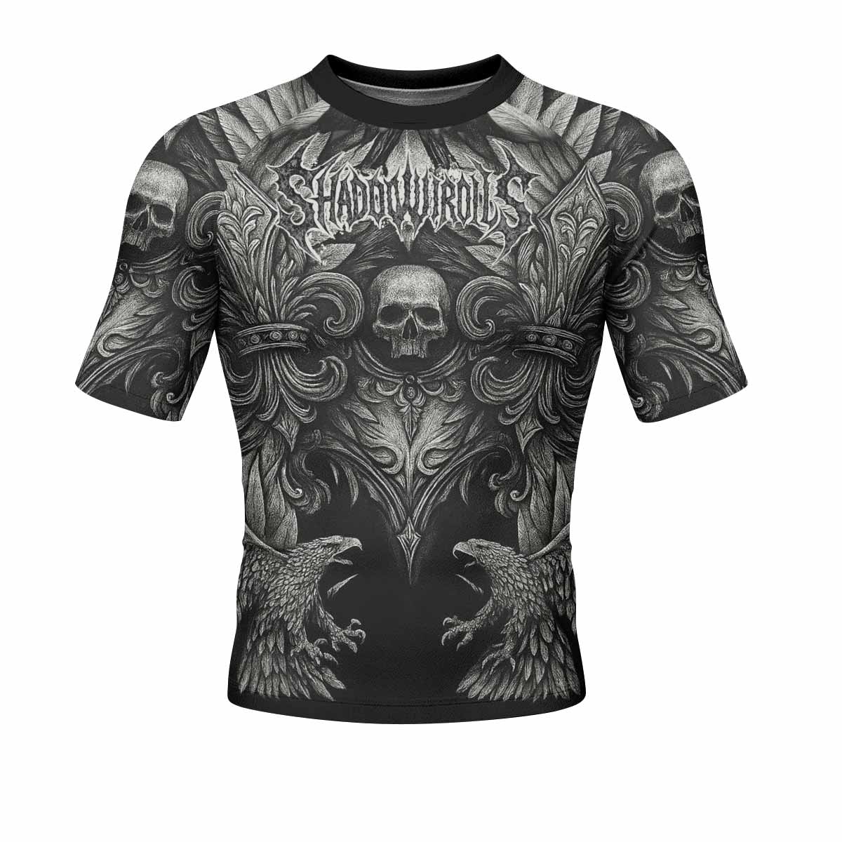 Shadow Silence Men's Rash Guard Short Sleeve – front view mockup 