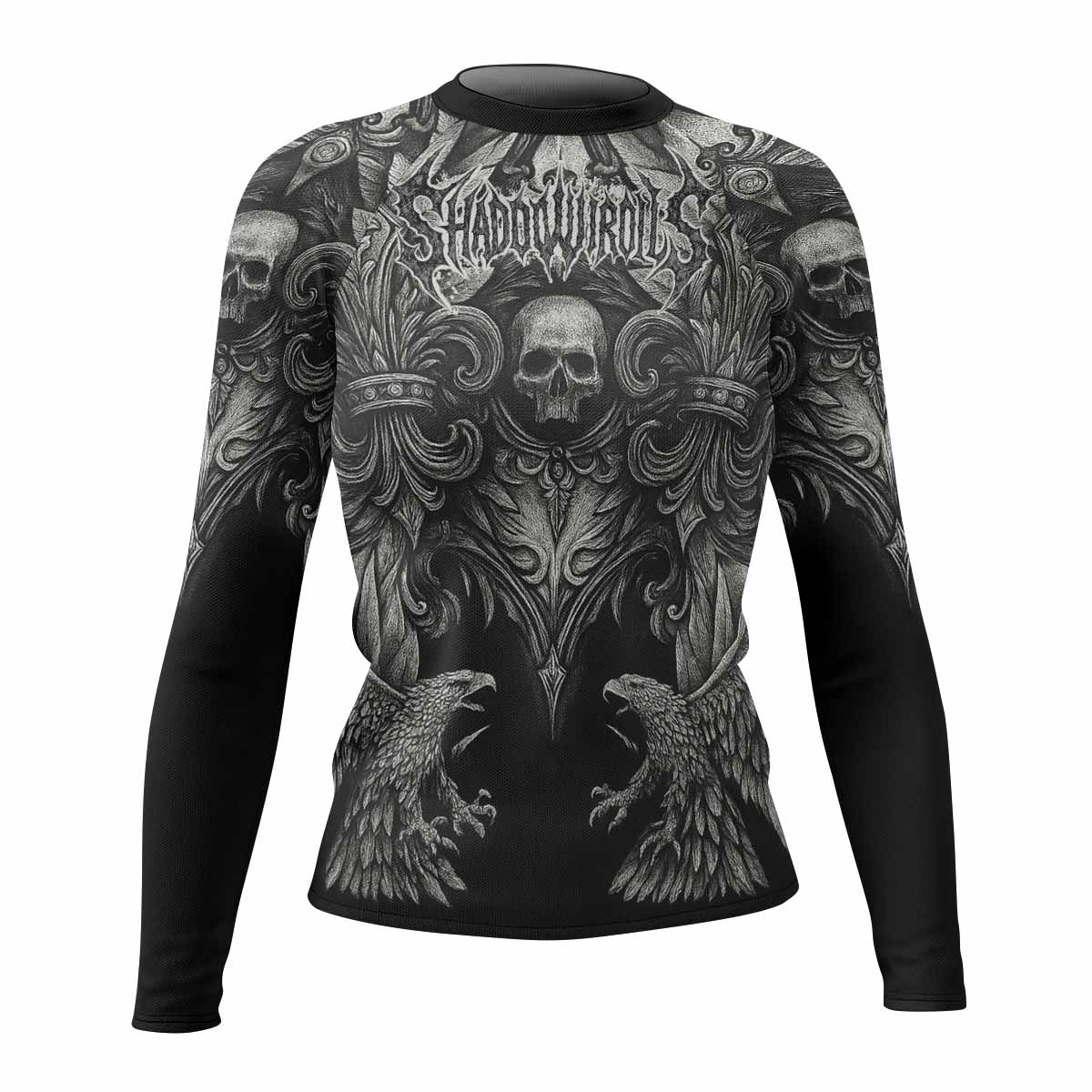 Shadow Silence Women's Rash Guard Long Sleeve – front view mockup 