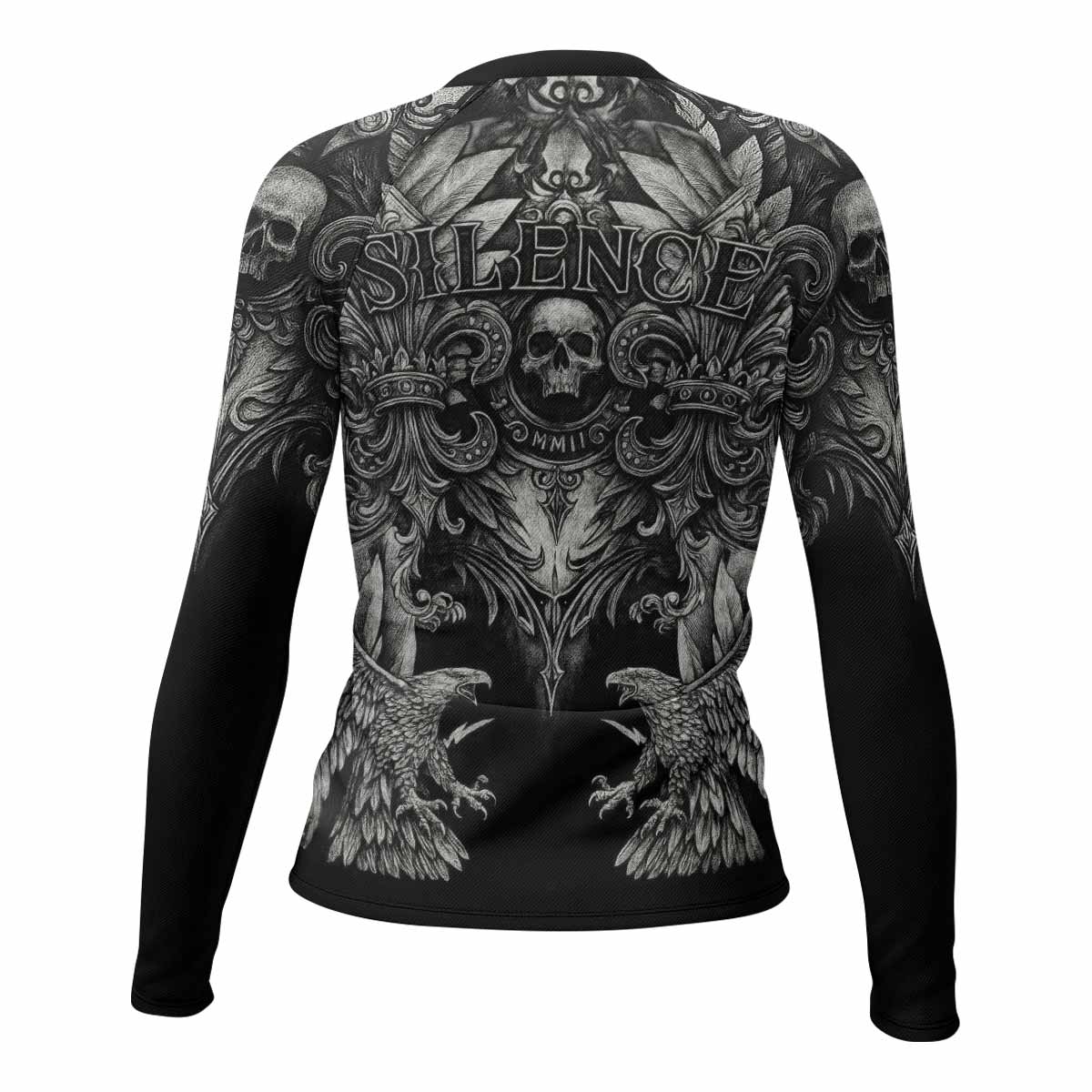 Shadow Silence Women's Rash Guard Long Sleeve – back view mockup 