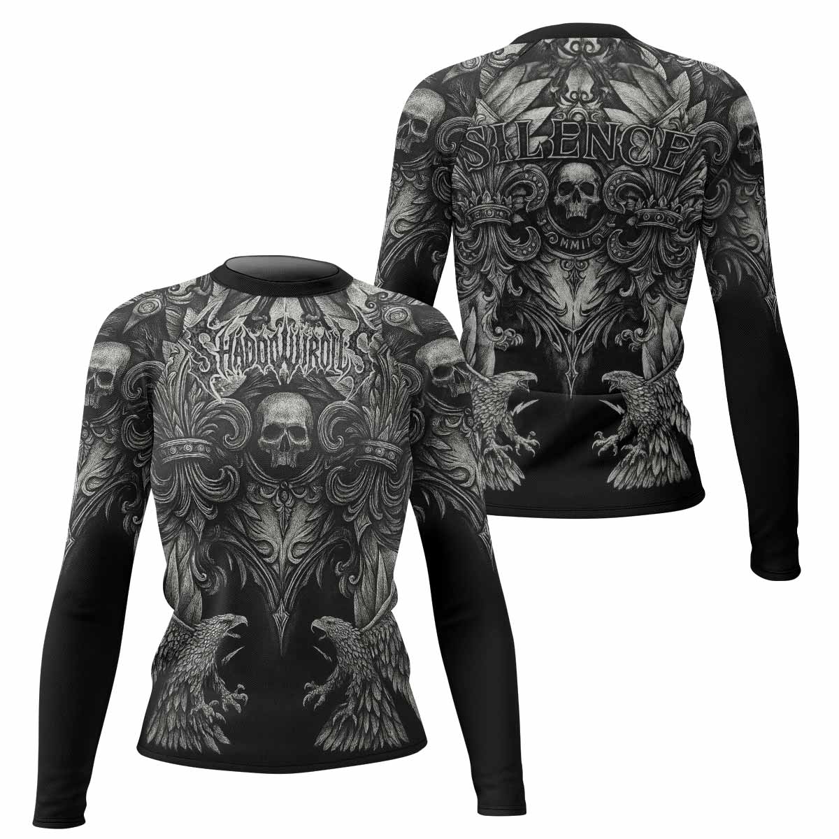 Shadow Silence Women's Rash Guard Long Sleeve – front and back view