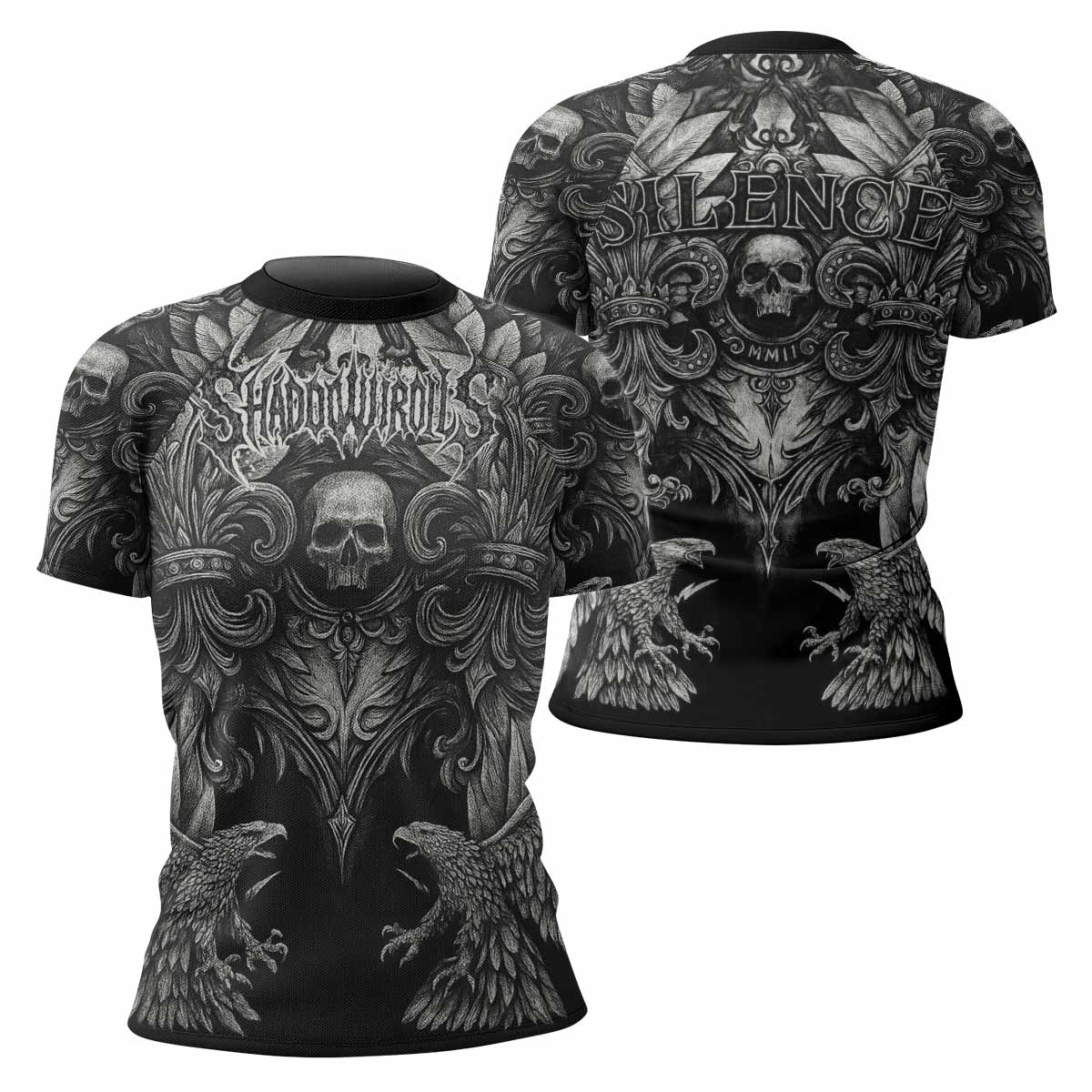 Shadow Silence Women's Rash Guard Short Sleeve – front and back view