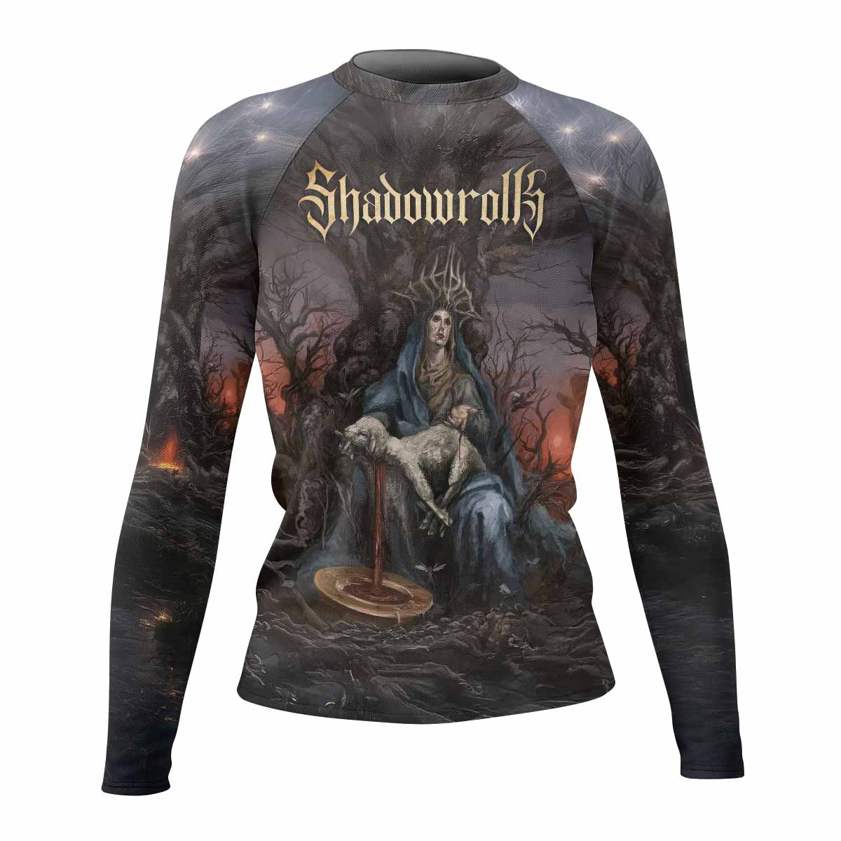 Shadow Throne Women's Rash Guard Long Sleeve - front view mockup 