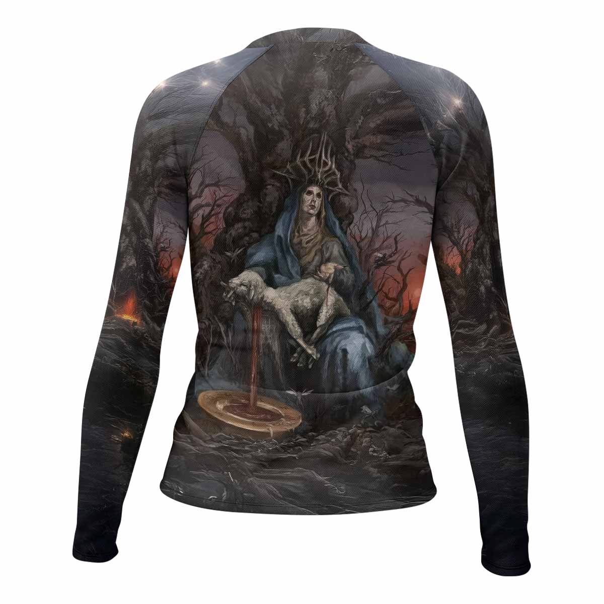 Shadow Throne Women's Rash Guard Long Sleeve - back view mockup 