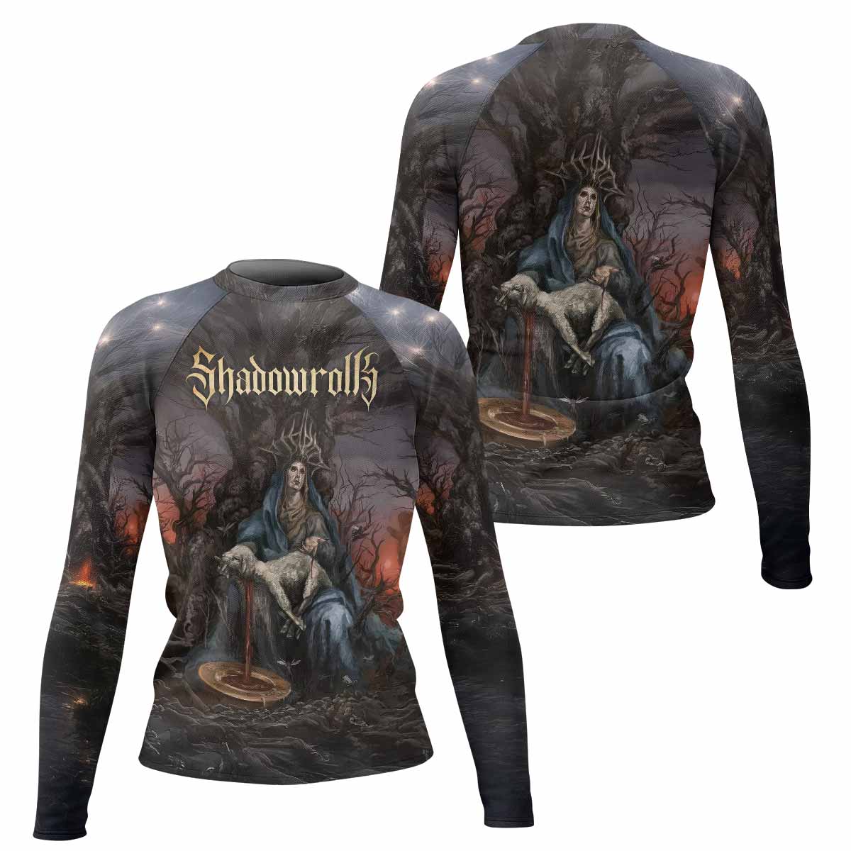 Shadow Throne Women's Rash Guard Long Sleeve - front and back view