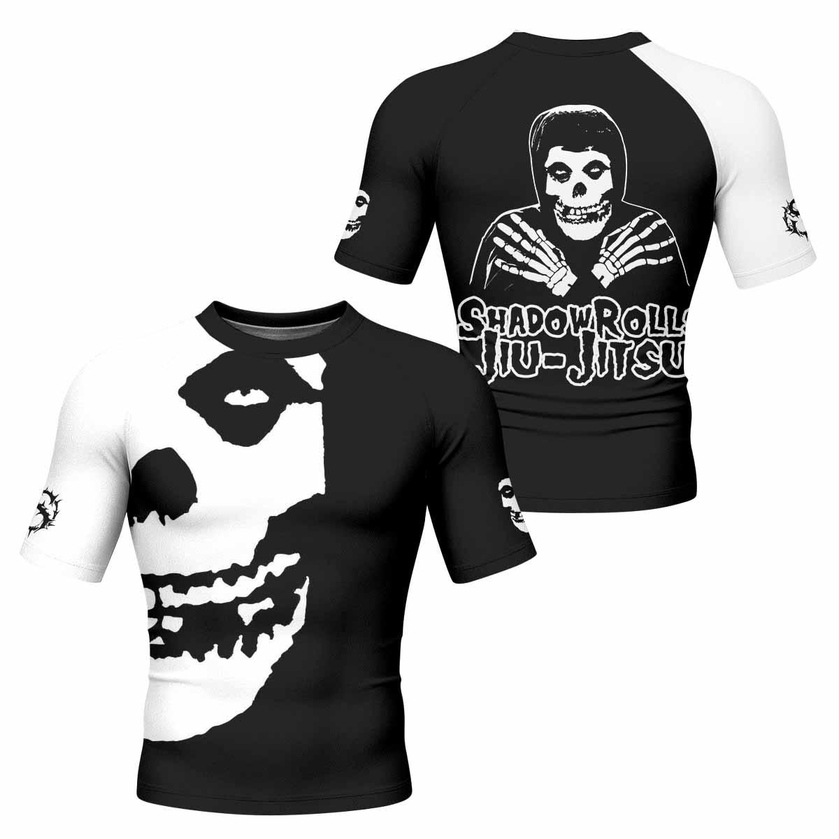Shadowrolls Jiu-Jitsu Misfits Men's Rash Guard Short Sleeve - front and back view