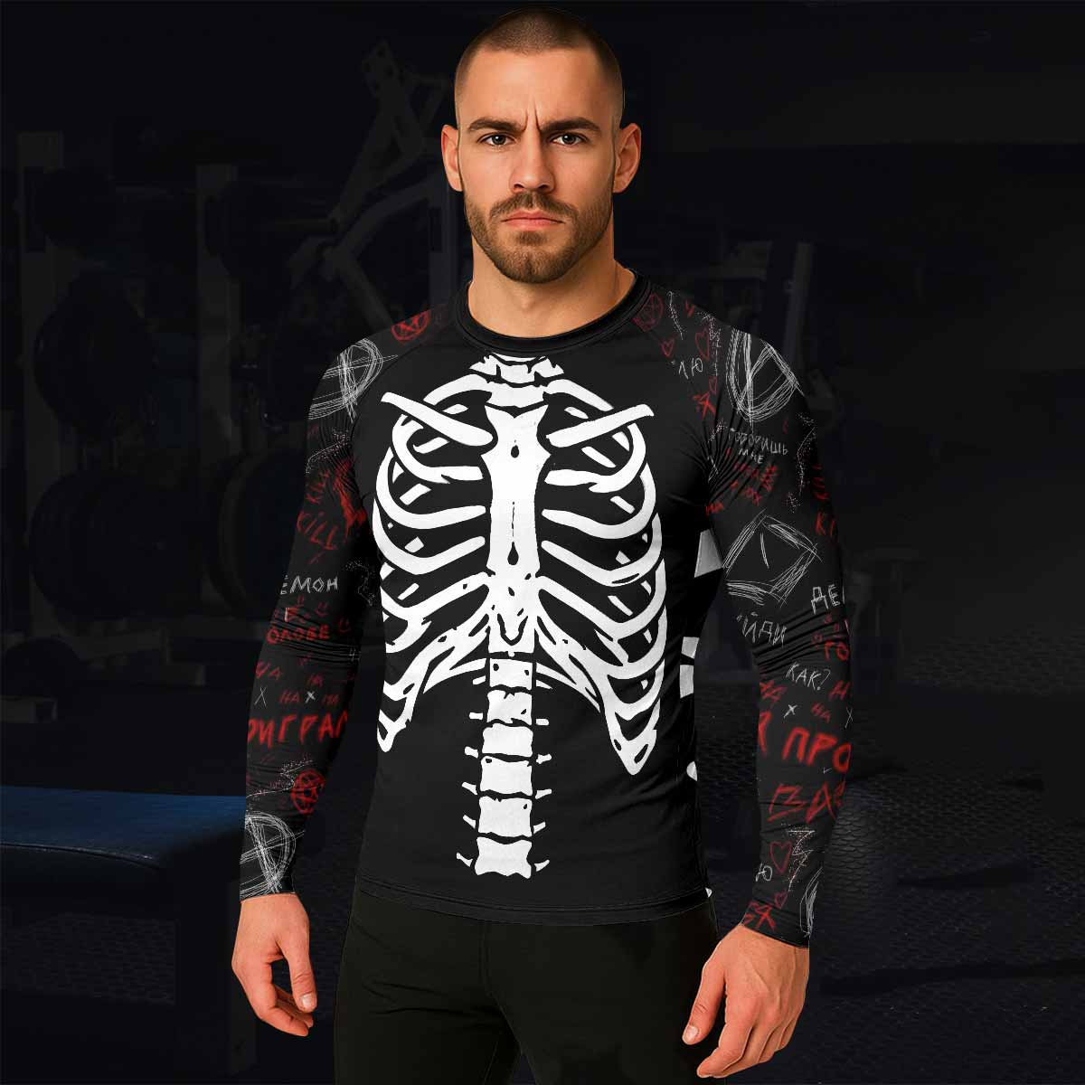 Skeleton Graffiti Men's Rash Guard Long Sleeve - lifestyle view