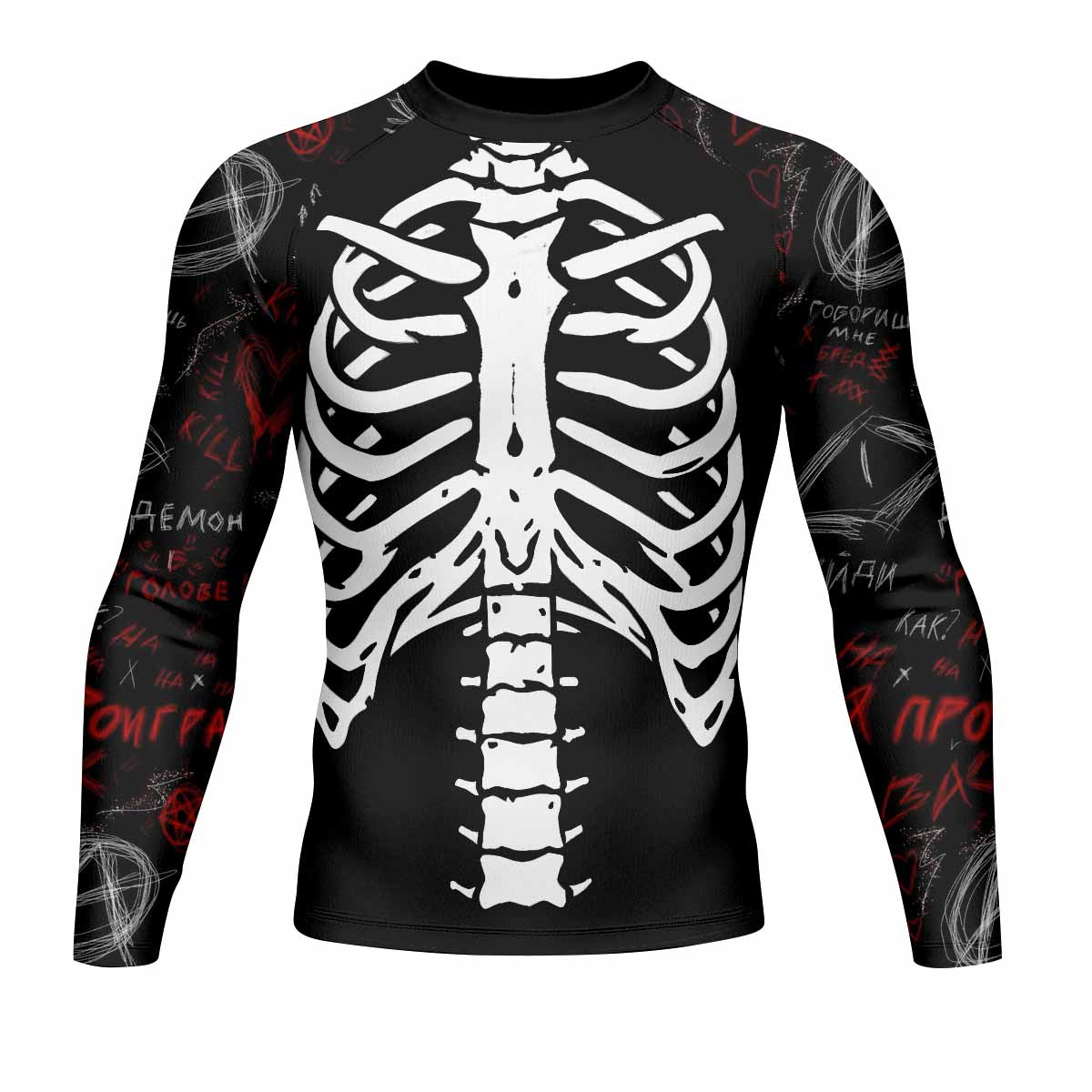 Skeleton Graffiti Men's Rash Guard Long Sleeve - front view mockup 