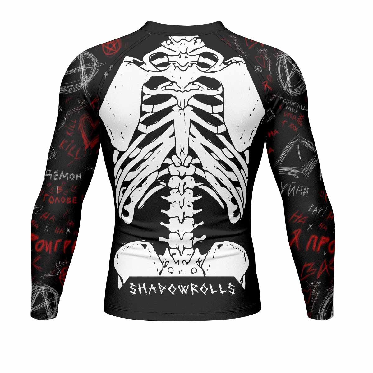 Skeleton Graffiti Men's Rash Guard Long Sleeve - back view mockup 