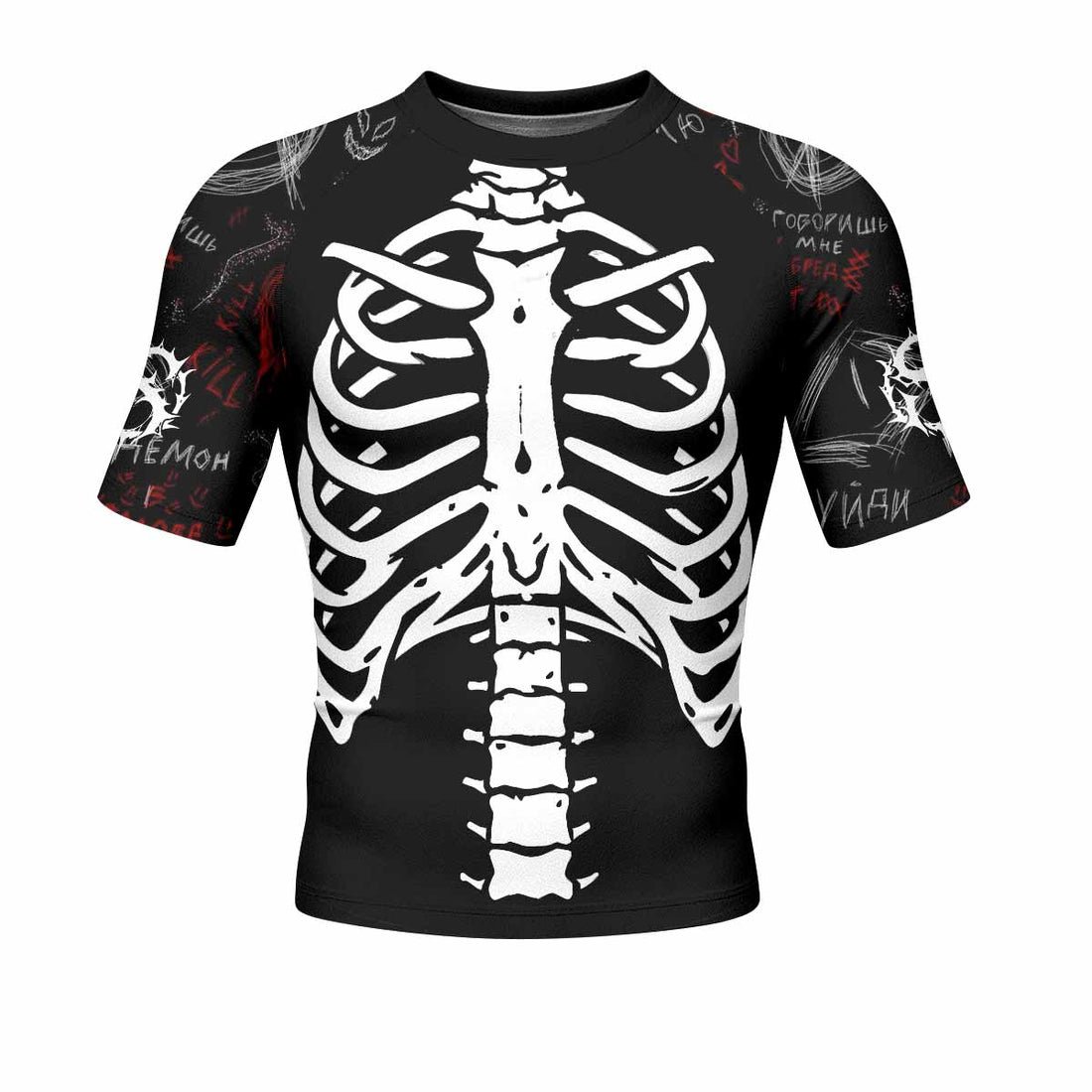 Skeleton Graffiti Men's Rash Guard Short Sleeve - front and back view
