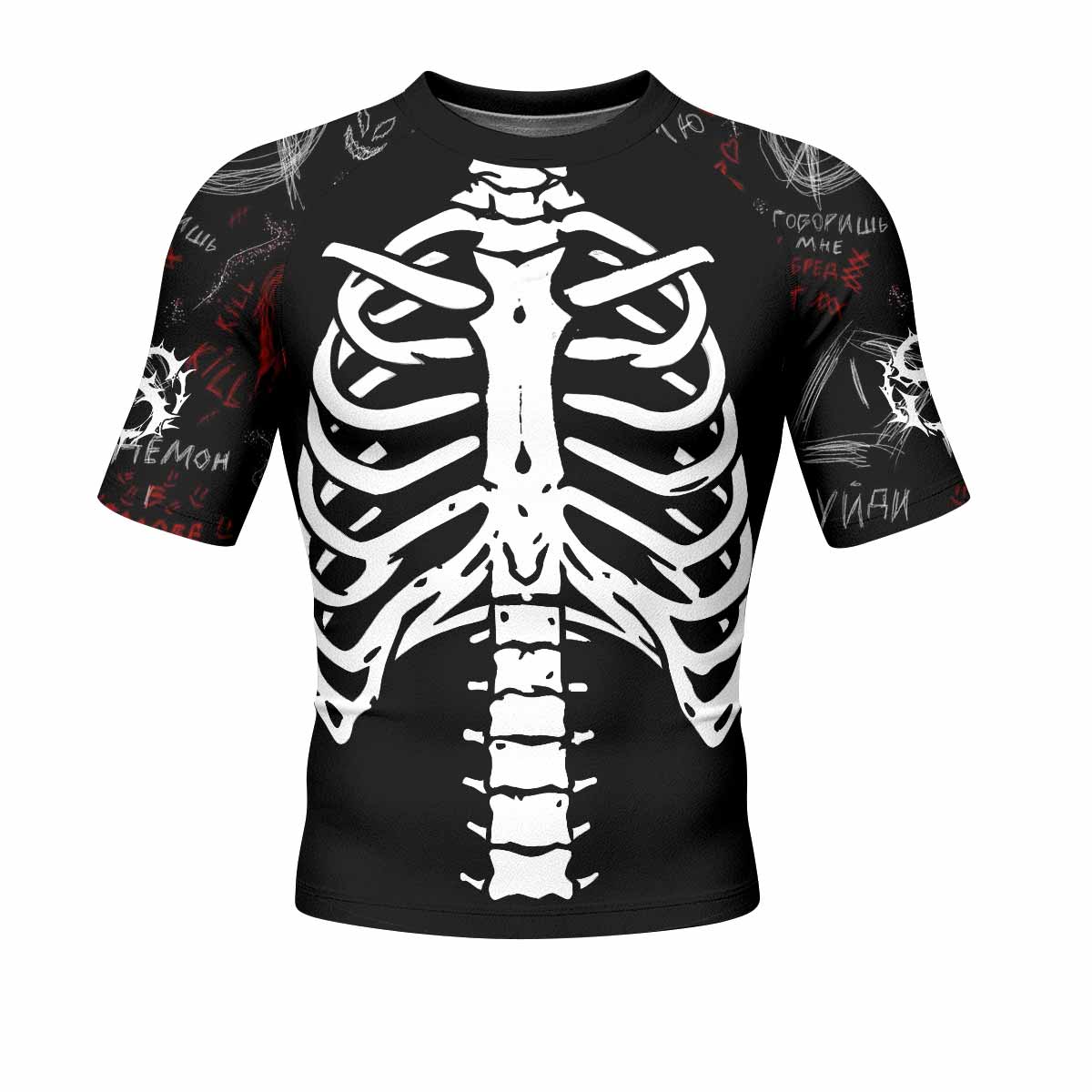 Skeleton Graffiti Men's Rash Guard Short Sleeve - front view mockup 