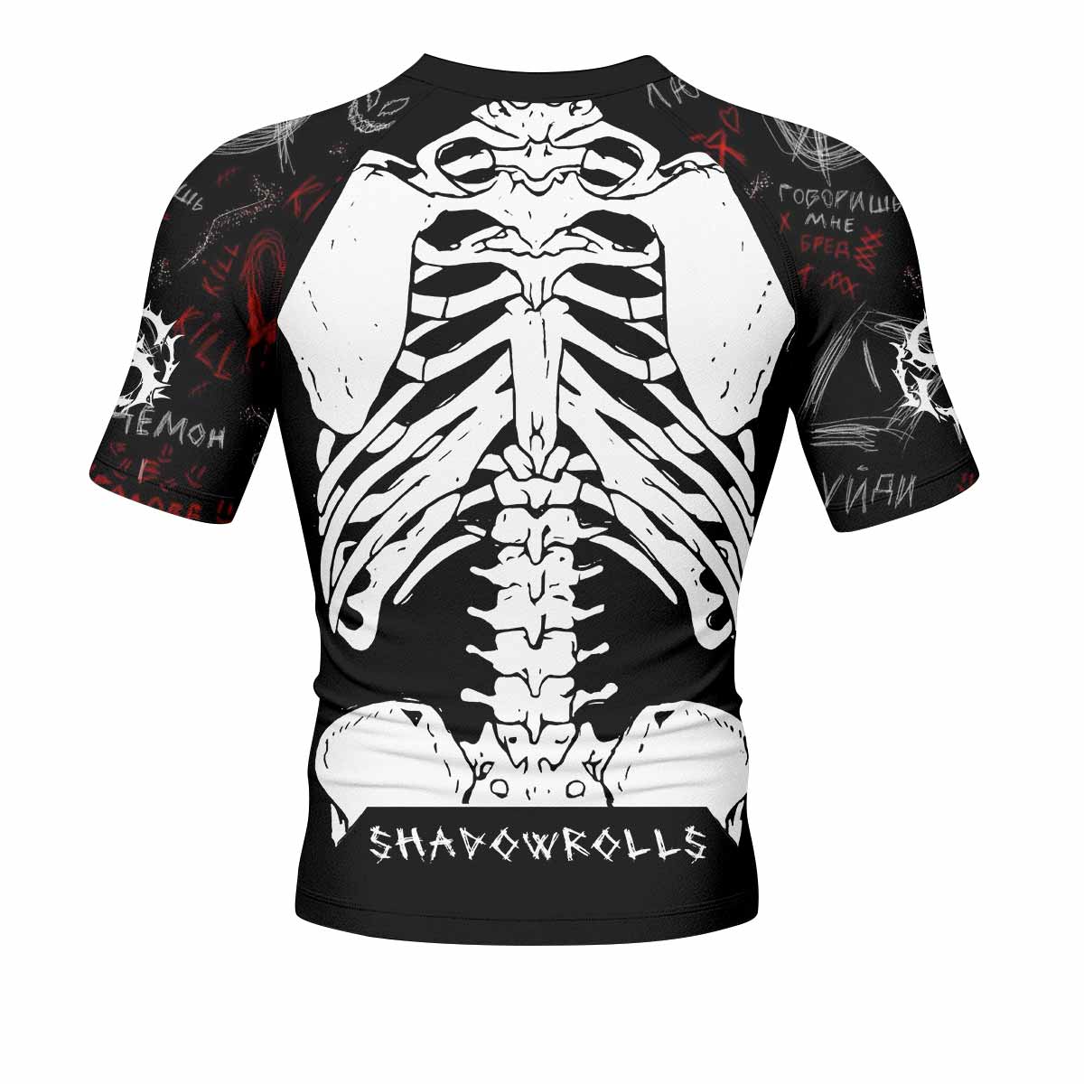 Skeleton Graffiti Men's Rash Guard Short Sleeve - back view mockup 