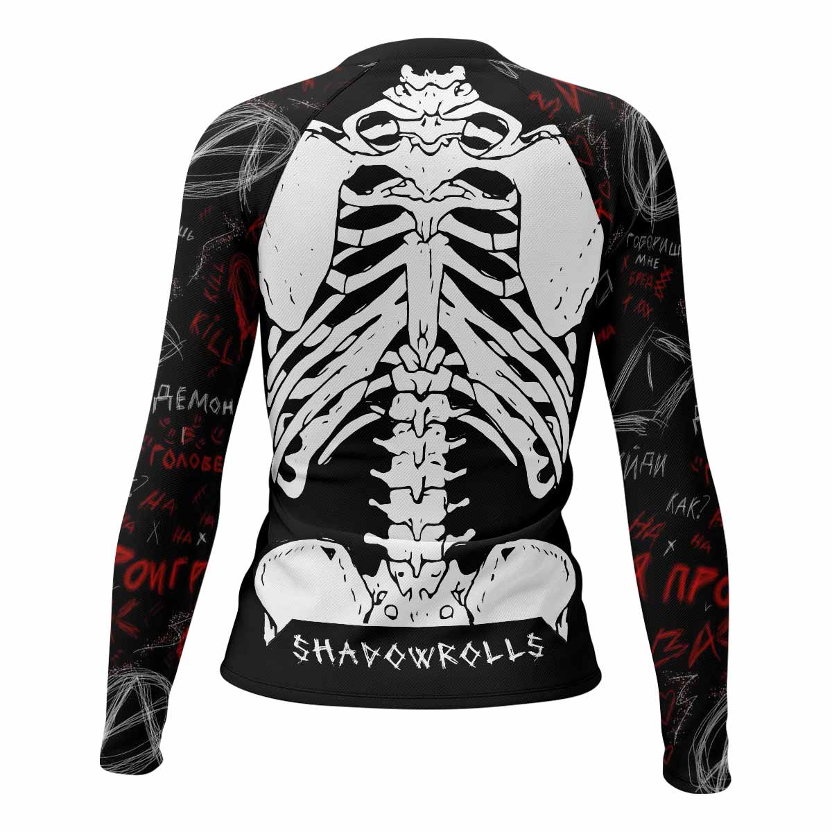 Skeleton Graffiti Women's Rash Guard Long Sleeve - back view mockup 