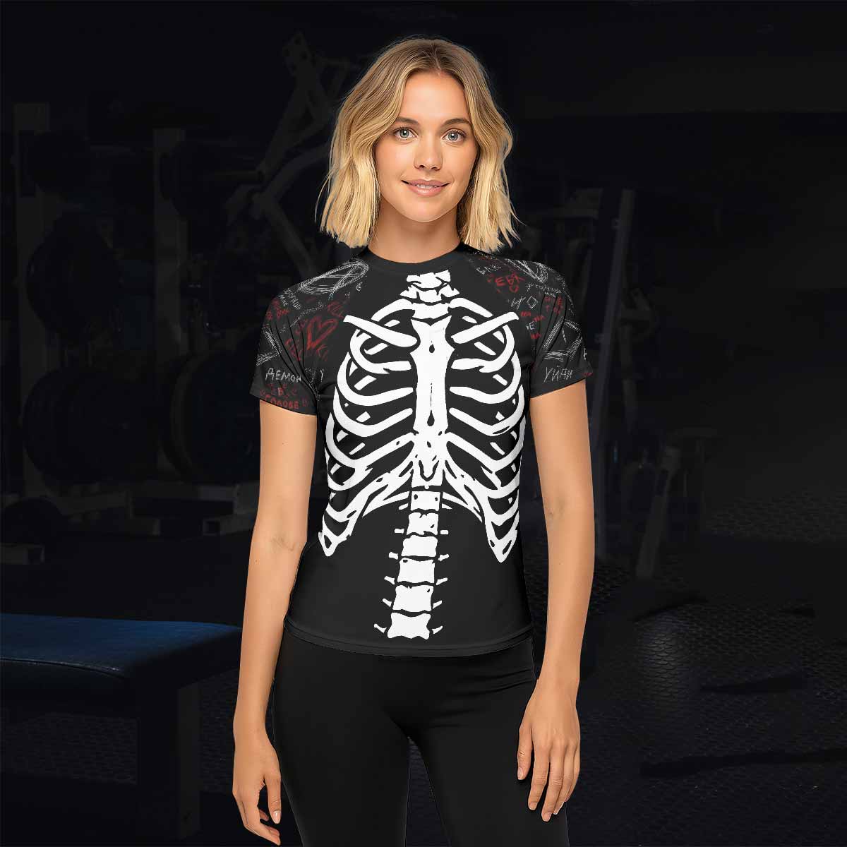 Skeleton Graffiti Women's Rash Guard Short Sleeve - lifestyle view