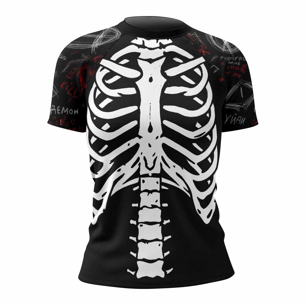 Skeleton Graffiti Women's Rash Guard Short Sleeve - front view mockup 