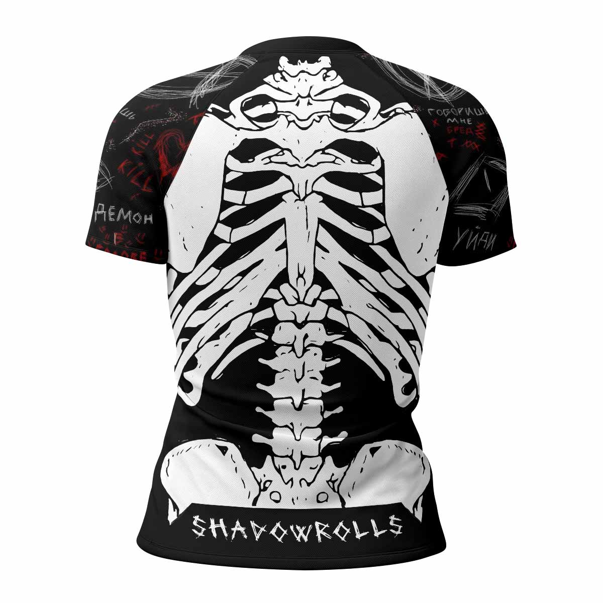 Skeleton Graffiti Women's Rash Guard Short Sleeve - back view mockup 