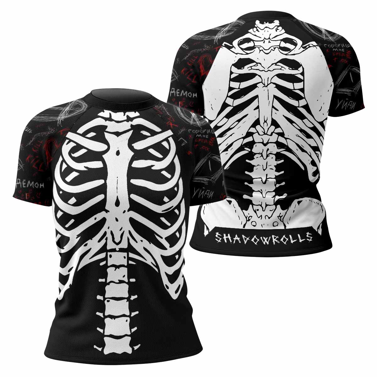 Skeleton Graffiti Women's Rash Guard Short Sleeve - front and back view