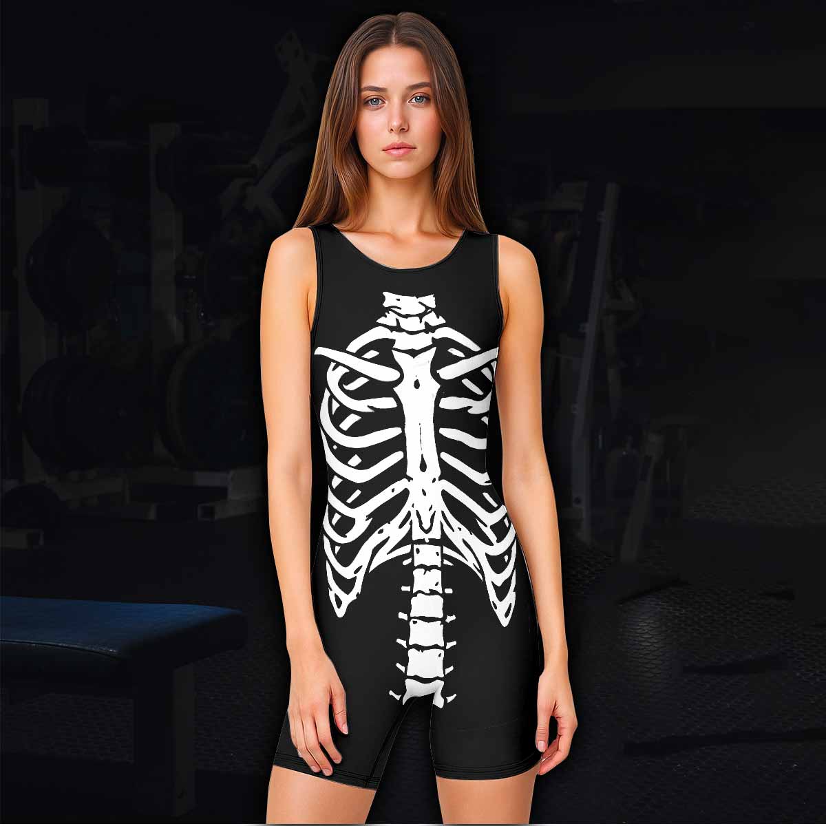 Skeleton Graffiti Wrestling Singlet - women's lifestyle view