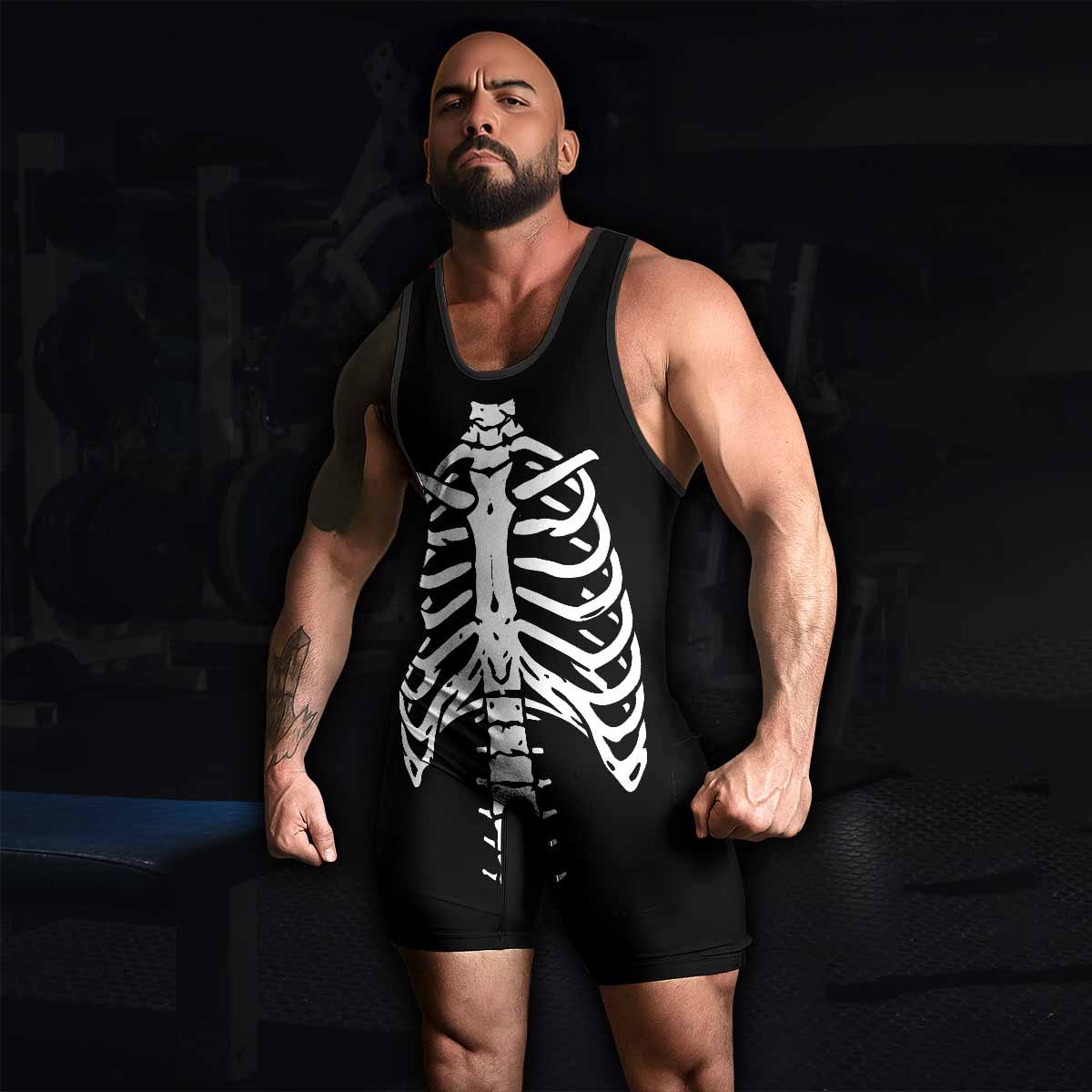 Skeleton Graffiti Wrestling Singlet - men's lifestyle view