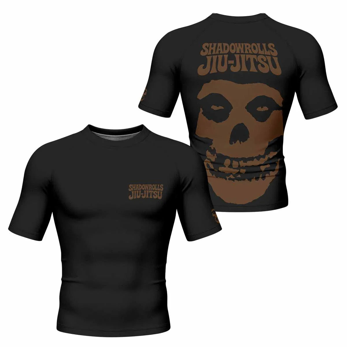 Skull Jiu-Jitsu Ranked - Brown Men's Rash Guard Short Sleeve - front and back view