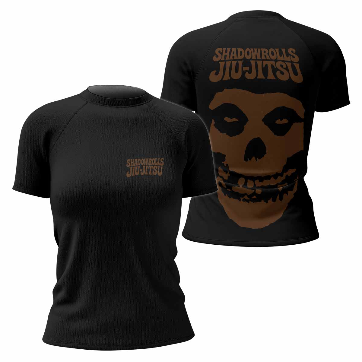 Skull Jiu-Jitsu Ranked - Brown Women's Rash Guard Short Sleeve - front and back view