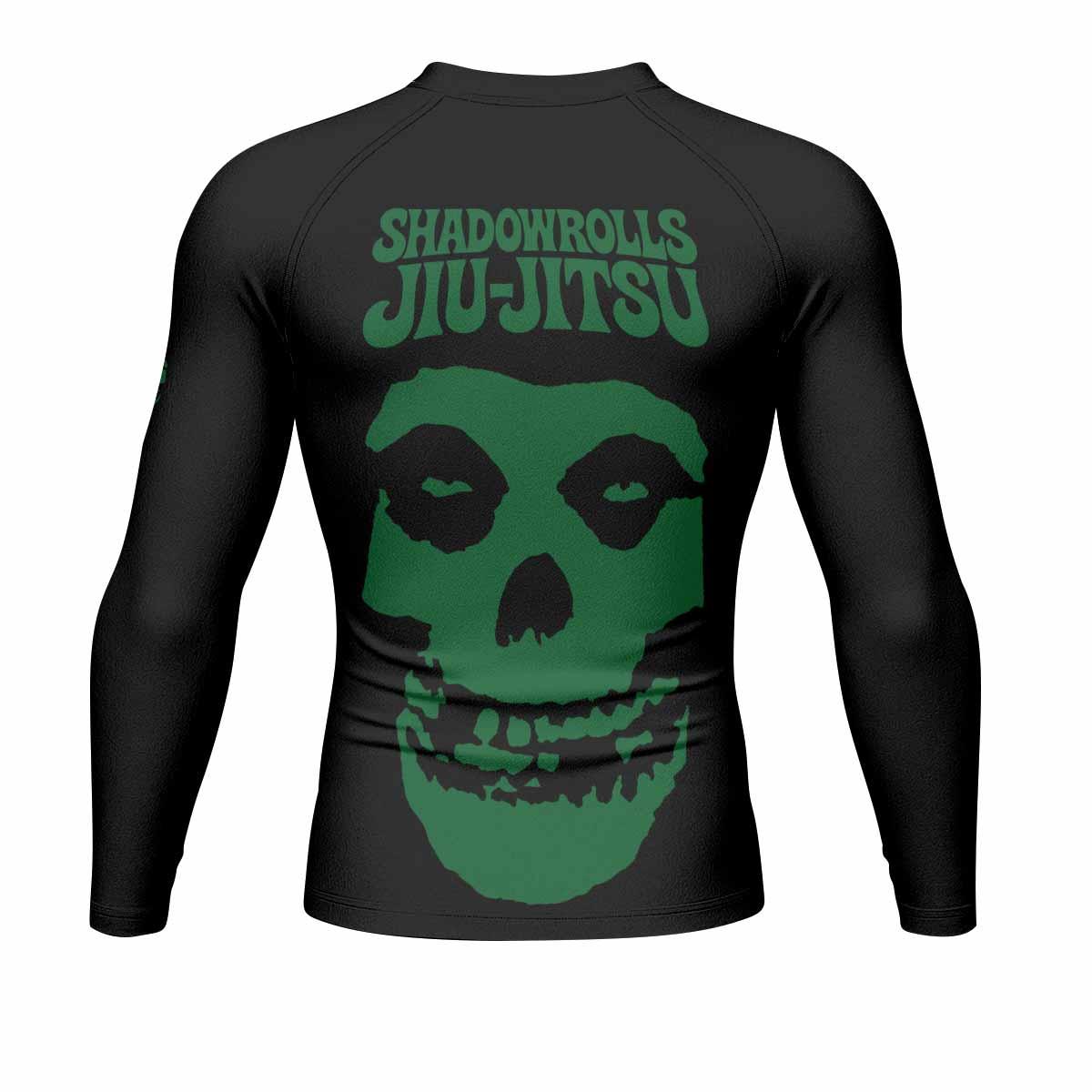Skull Jiu-Jitsu Ranked - Green Men's Rash Guard Long Sleeve - back view mockup